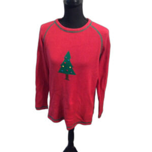 Quacker Factory Red Christmas Tree Sweater Ugly Sweater Medium Vintage